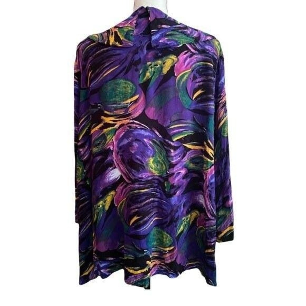 Womens Abstract Painterly Print Button Down Tunic Blouse Purple XL - Picture 6 of 8